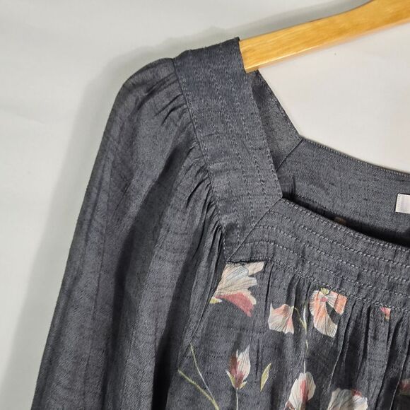 LC Lauren Conrad Floral Dark Gray and Pink Blouse Size L - Picture 5 of 12